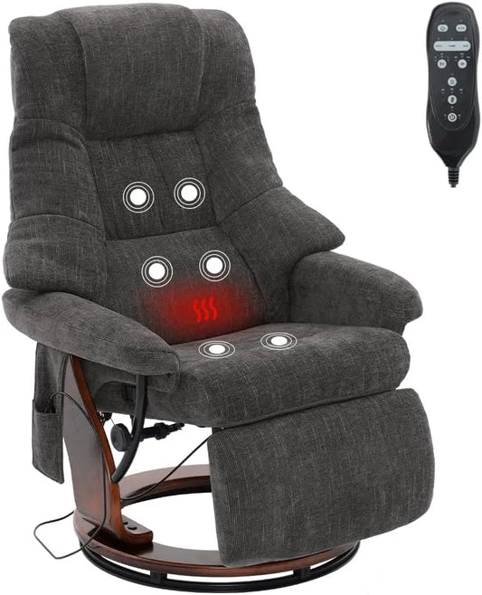 Relax- und Massagesessel, Wohnzimmergestaltung, Schwarz, 360°Drehbar, Holz TV-Sessel für Wohnzimmer, bis 150kg