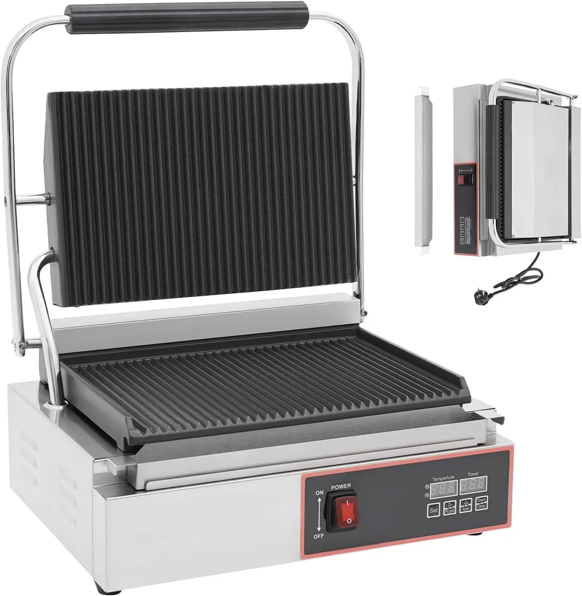 Toaster, 2200 W, Grill, Edelstahl, 2200W Elektrischer Kontaktgrill, Gewerblicher Panini Grill, Tischgrill, Grillplatte Edelstahl