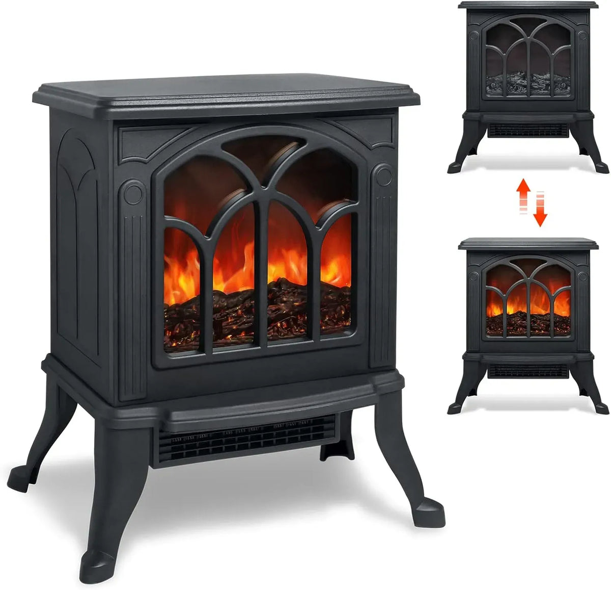 Standkamin1500W Heizung, Heizer, Heizgerät, elektrischer Kamin, Wärmefunktion, Schwarz