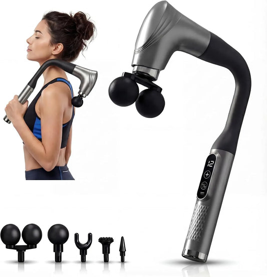 Doppelkopf-Percussion-Muskelmassagegerät, Tiefengewebe-Massagegerät, Massagepistole, 12 Geschwindigkeiten, für Rücken und Schultern