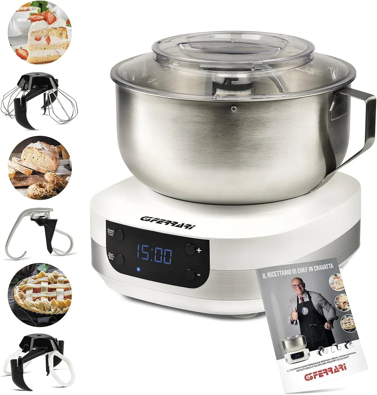 G20145 Knetmaschine, 5 L, 1500 W, Timer, Digitalanzeige, Edelstahl, 5 Geschwindigkeiten
