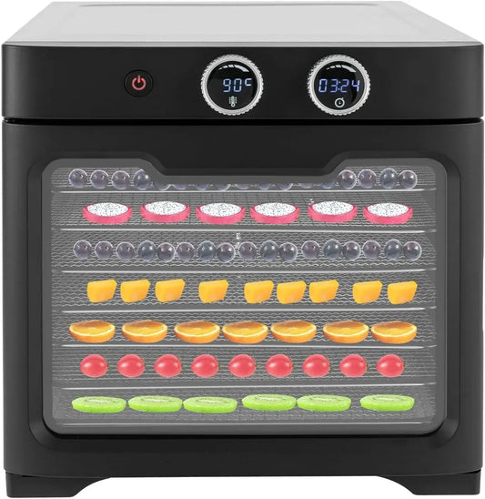 24-Stunden-Timer Dörrautomat, Dörrgerät, Lebensmitteltrockner, 800 W, 20 bis 90 °C, Edelstahl, für Lebensmittel mit 8 Edelstahlschalen