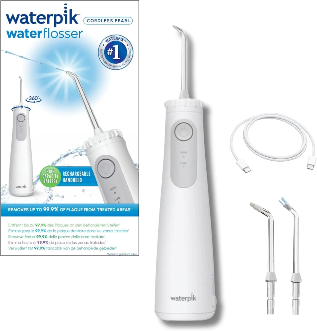 Munddusche, Akku, elektrische Zahnreinigungsdusche, IP65, kabellos, Weiß