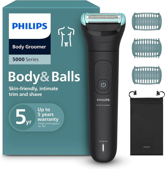 Philips Series 5000 BG5470/15 Laufzeit, Trimmer für Männer mit Rasiersystem mit Dreifachschutz, Bodygroom Series 5000, 100% duschfest, 100 Min, auch