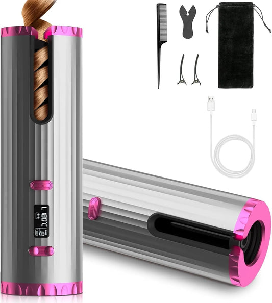 60s Automatischer kabelloser Lockenwickler, Farbverlauf Rosa, für Auto Hair Wrap & Tangle-Free, 6 Heizstufen, schnelles Aufheizen, Nano-Keramik- &