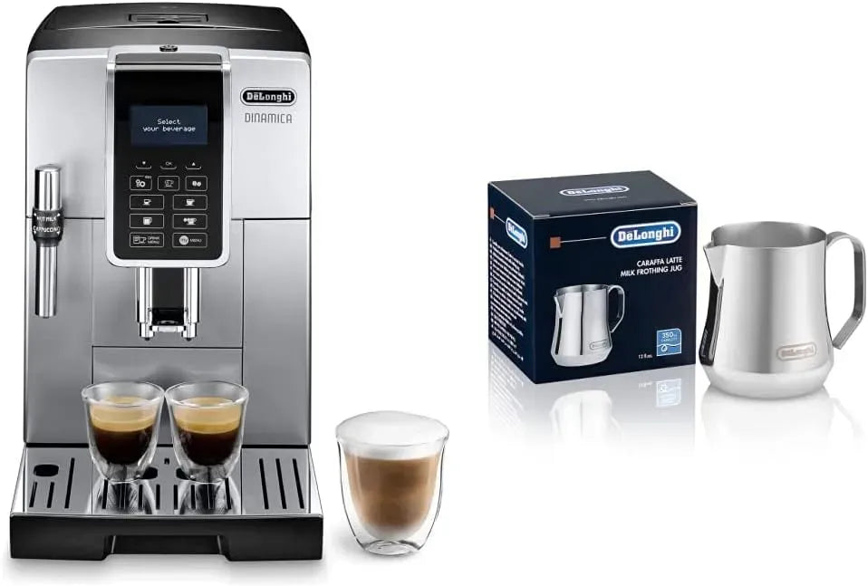 De'Longhi ECAM 350 350.35.SB Kaffeevollautomat, Edelstahl, Silber, Silber & Milchkännchen DLSC060, 2-Tassen-Funktion