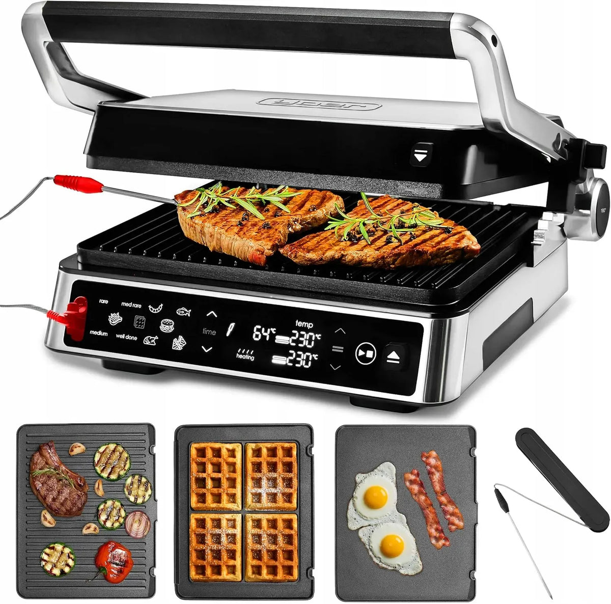 3-in-1 Multifunktionsgerät, Sandwichmaker, Kontaktgrill, Waffeleisen, Kontaktgrill und Paninigrill, Waffelautomat, 2200 W, Yoer