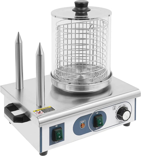 Smartes Thermostat, 18.9cm, 550 W, 50 bis 300 °C, 2 Temperaturzonen, Edelstahl, Hot Dog Maker mit 2 Heizspießen und 18, Edelstahlkäfig, 18.9 cm