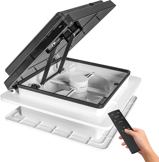 Ventilator, 12 V, ZOIZ, leise, extrem leise für Wohnwagen Camper, RV Dachlüfter mit schwarzem halbtransparentem Deckel, UV-beständig