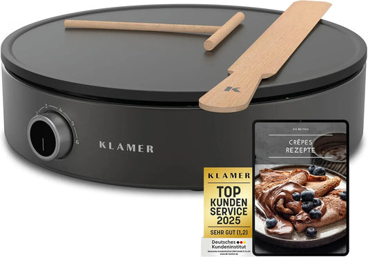 Crepes Maker, 33 cm, Holz, KLAMER, Teigverteiler und Wender aus Holz