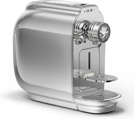 Kaffeemaschine, großer Wassertank, herausnehmbar, Silber, kompakte Kapselmaschine mit 19 Bar Druck, Auto Power Off & herausnehmbarem Wassertank