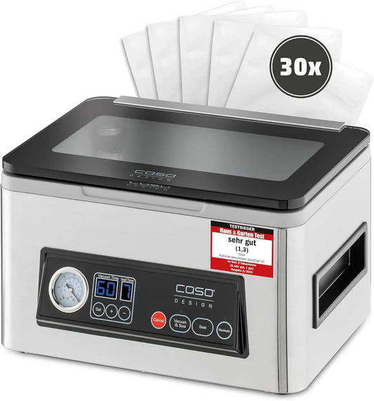 Caso doppelte Schweißnaht, inkl, für Testsieger Haus & Garten Test, VacuChef 50, 70 l/min, 4 l Kammervolumen, Ersatzdichtung und Vakuumierschlauch