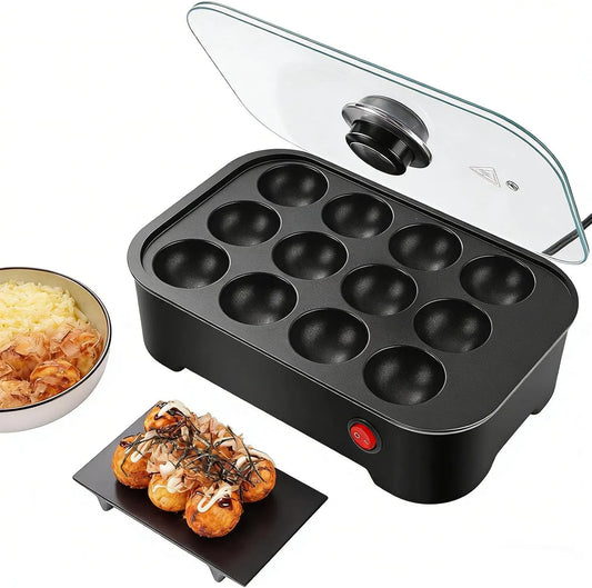 12-Loch TAKOYAKI Maker, Haushaltsmaschine, Frühstücksgerät, für Pfannkuchen Bälle und Sahnequasten