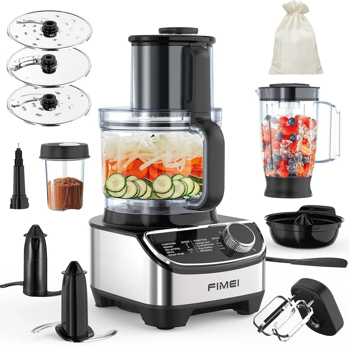 Küchenmaschine, 3,5 L, 1300 W, FIMEI, 3 Geschwindigkeiten, 1,5L Mixer, 3,5L Zerkleinerer, 3 Geschwindigkeiten und Impulsfunktion, 1,5 L
