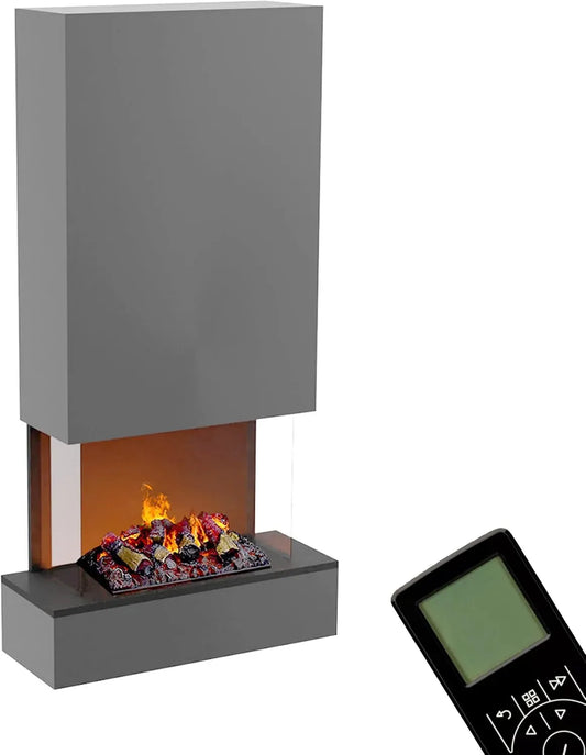 3D-Flammen Kamin, elektrischer Kamin, 80x158x40 cm, 3D-Optik, Dampf, Grau, Holz, für die Wand mit realistischen LED 3D-Flammen, GLOW FIRE