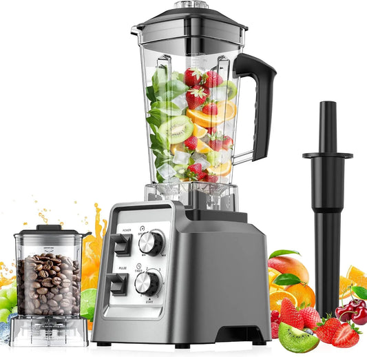 Standmixer, 1800 W, Teendow, Silber, Tischmixer mit 2,0-Liter-Behälter+ 600-ml-Kaffeemühle, 1800W Smoothie Maker, BPA-frei