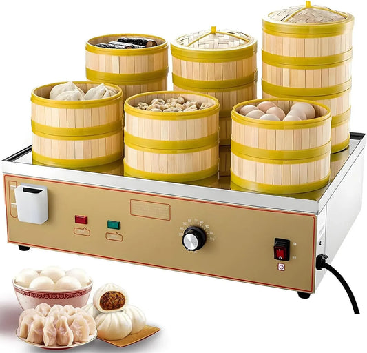 6holes-110V Wasserzufuhr, Dampfgarer, 6 L, 30 bis 110 °C, 110 V, 2 Temperaturzonen, Edelstahl, für Dim Sum