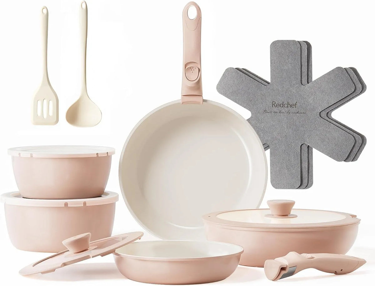 Kochgeschirr, 26 cm, Redchef 16-Teilig 18/20cm, Antihaftbeschichtung, Stapelbar Topfset Für alle Herdarten