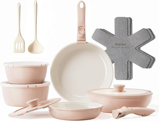 Kochgeschirr, 26 cm, Redchef 16-Teilig 18/20cm, Antihaftbeschichtung, Stapelbar Topfset Für alle Herdarten