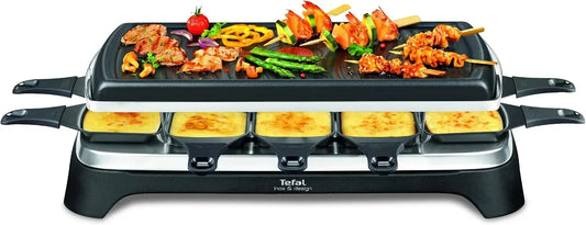 Tefal RE4588 Geschirrspüler, 1350 W, Spülmaschine, Grill, Antihaftbeschichtung, Edelstahl, Schwarz, abnehmbares 2 Meter-Kabel, Raclette 10 Personen