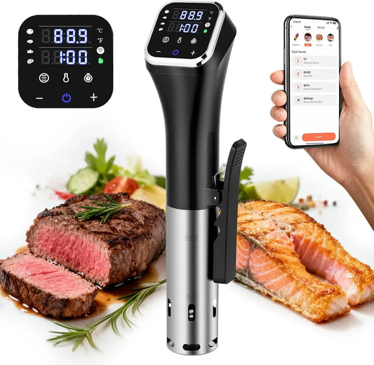 4D-Heizsystem Edelstahl-Schongarer, Sous-Vide-Garer, Sous-vide-Kochgerät, 1100 W, 25 bis 95 °C, WLAN, Thermostat, Wärmefunktion