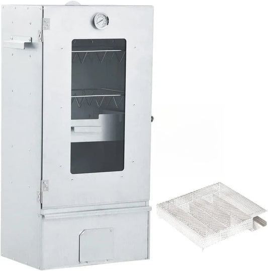Kaltrauchgenerator, Räucherofen, Thermometer, Barbecue, 44,5x29x83 cm, Outdoor, Grill, Glas, Holz, für Outdoor Grillen und Barbecue auf Balkon