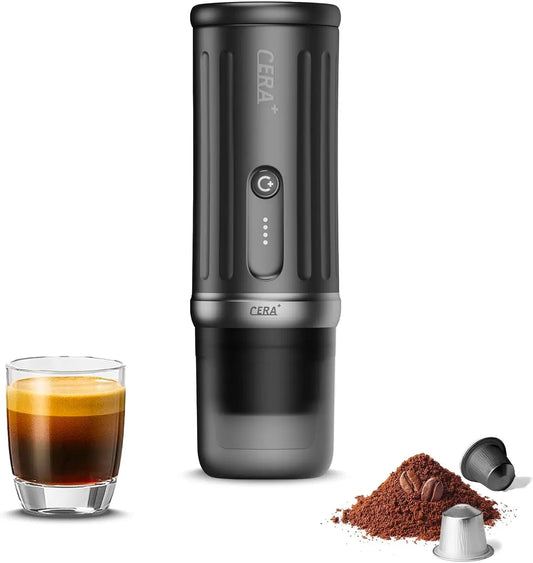 Espressomaschine, CERA+ 4500mAh, tragbar, Camping, Bis 8 Tassen Pro Ladung & 20 Bar, CERApresso Funktioniert NS Kapseln & Gemahlenem