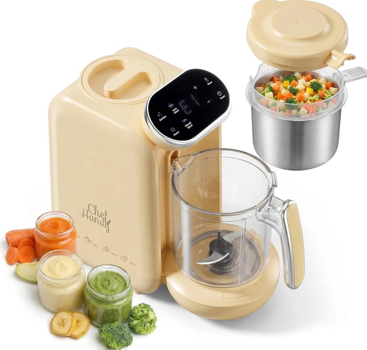 5-in-1 Babynahrungszubereiter, Babybrei-Zubereiter, Fläschchenwärmer, Dampfgarer, Edelstahl, Wärmefunktion, Chefhandy