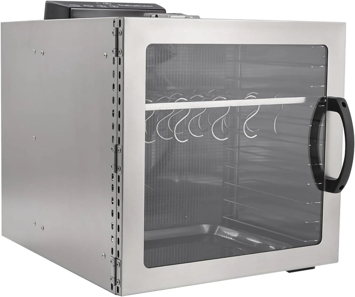 24h Trockenschrank, 42.5 L, 1000 W, 30 bis 90 °C, Timer, 2 Temperaturzonen, Edelstahl, für Rinderbiltong, Lebensmitteldehydrator