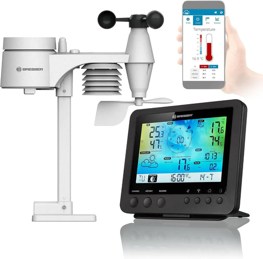 5-in-1 Wetterstation, Außensensor, Funkwetterstation, WLAN, Schwarz, für Temperatur, Bresser