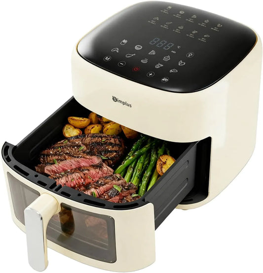 Heißluftfritteuse, 6,5 L, 1500 W, 10 Programme, 80 bis 200 °C, SIMPLUS, Touch-Bedienung, Antihaftbeschichtung, 360° Heißluft, Antihaftkorb