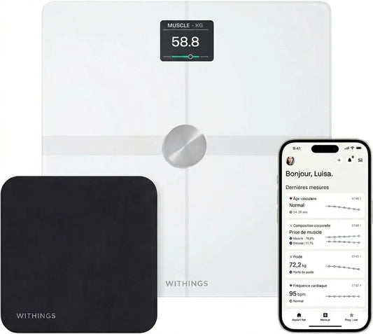 Muskelmasse, Withings Body Smart + Cleaning Kit, Klinisch validierte Smart Scale mit BIA für Körperfett, Viszeralfett, BMI & Herzfrequenz