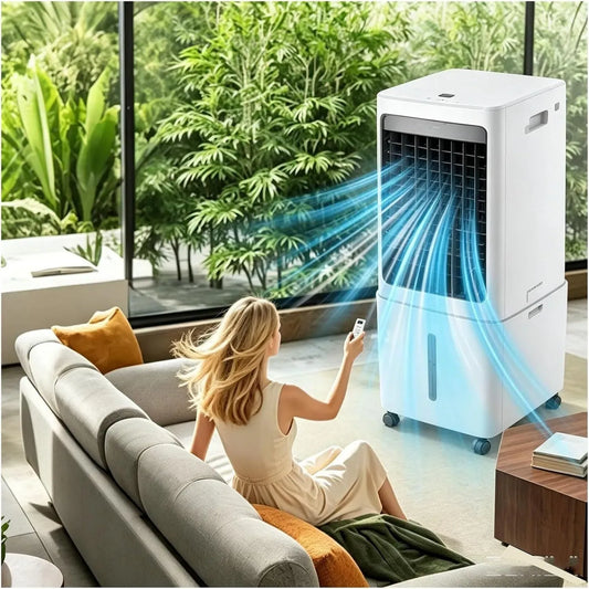 Ventilator, 10 L, tragbar, 3 Geschwindigkeiten, leise, 10L tragbarer Sumpfkühler mit 2 Eisbeuteln, ventless Verdunstungs-AC für Schlafzimmer-Garage